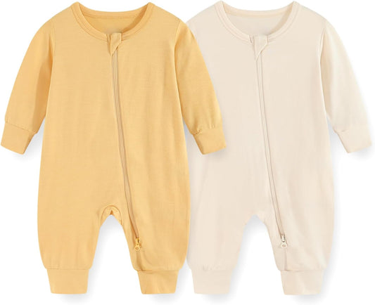 Unisex Rayon Made from Bamboo Zipper Baby Boy Girl Rompers 2 Pcak Long Sleeve Infants Jumpsuits New Born Clothes