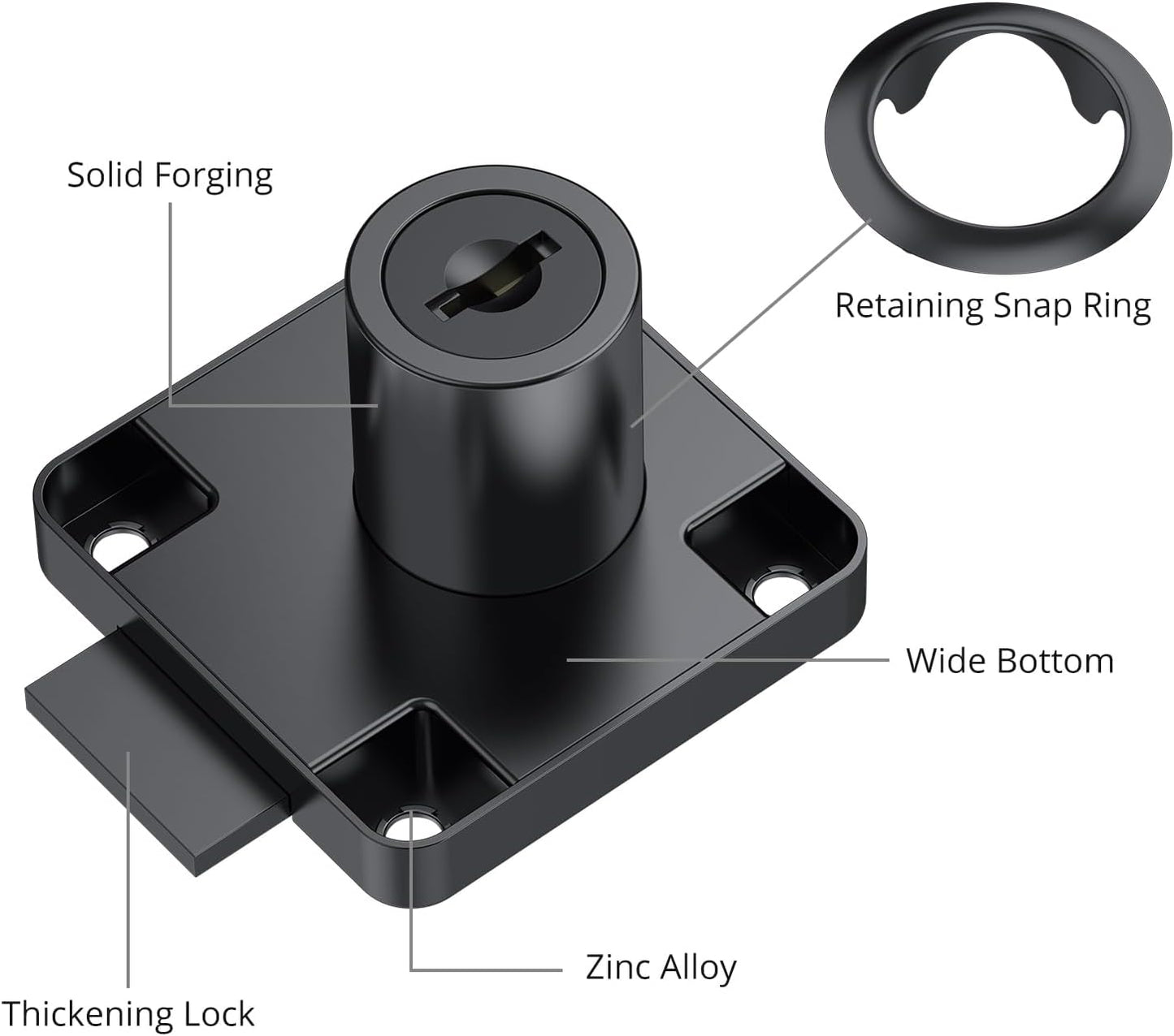 Tanice 4 Pack Furniture Lock Zinc Alloy Cam Security Lock Keyed Alike Cylinder Cupboard Drawer Lock with 8 Keys for Door Cabinet Mailbox Drawer Cupboard Household Office, Black