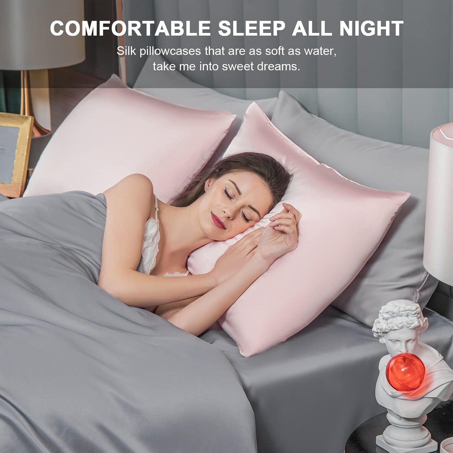 Mulberry Silk Pillowcase for Hair and Skin,Queen Size Cooling Silk Pillow Case with Hidden Zipper,Allergen Proof Dual Sides Soft Breathable Smooth Silk Pillow Cover for Women(Queen,Beige)