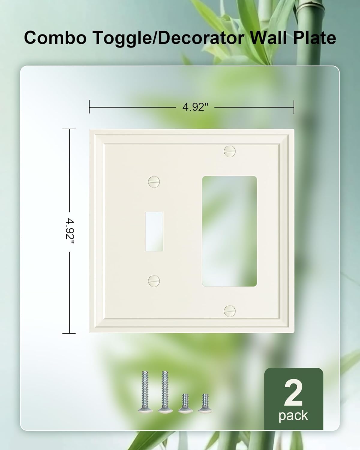 2-Pack Combo Toggle/Decorator Light Switch Cover Plate, Light Almond Modern Decorative Electrical Outlet Covers, Bamboo Fiber Wall Switch Plates and Outlet Covers