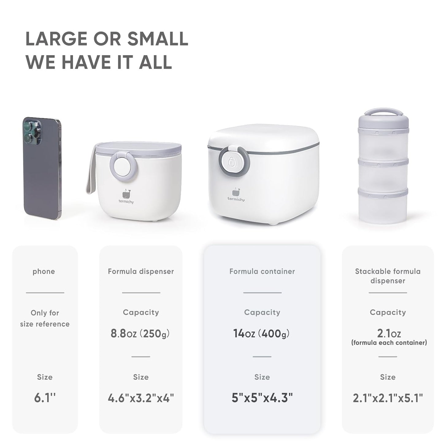 Termichy Milk-Powder Formula Dispenser Container: 14OZ Baby Formula Storage Container for Travel - Portable Formula Holder 400g