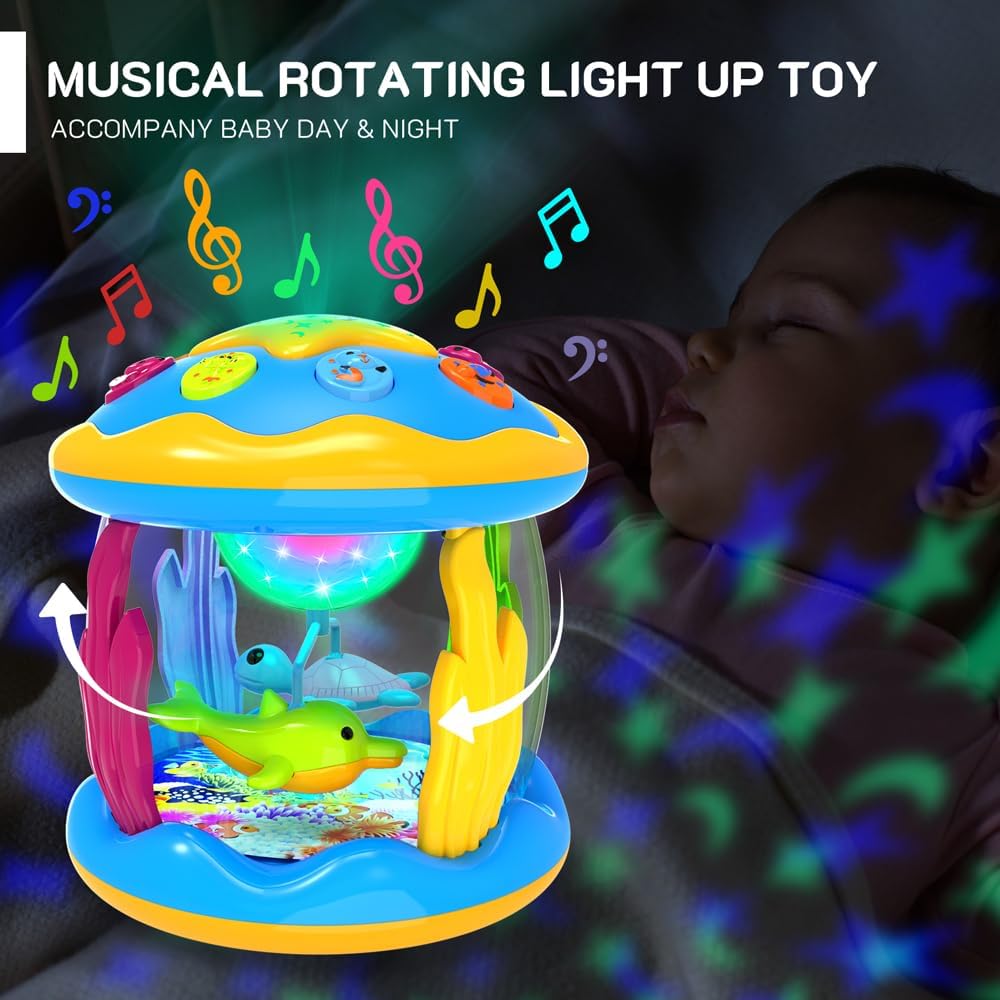Baby Toys 6 to 12 Months - Musical Projector Rotating Light Up Toys, Tummy Time for Infant 12-18 Months, Learning Toy for Toddler 1 2 3 Years Old, Birthday Gifts for Boys Girls 0-3-6-9-12-18 Month