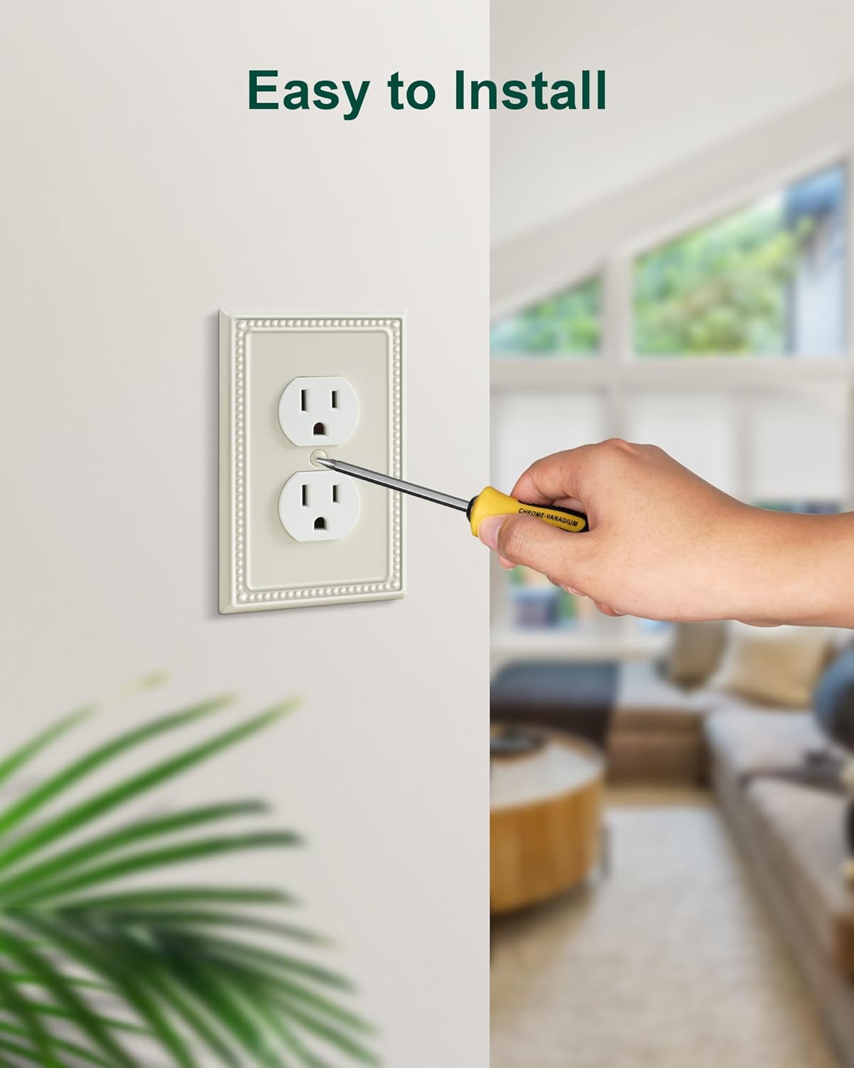 2-Pack Single Toggle Light Switch Cover Plate, Pearls Decorative Switch Plate Covers, Light Almond 1 Gang Metal Wall Plate, Corrosion Resistant