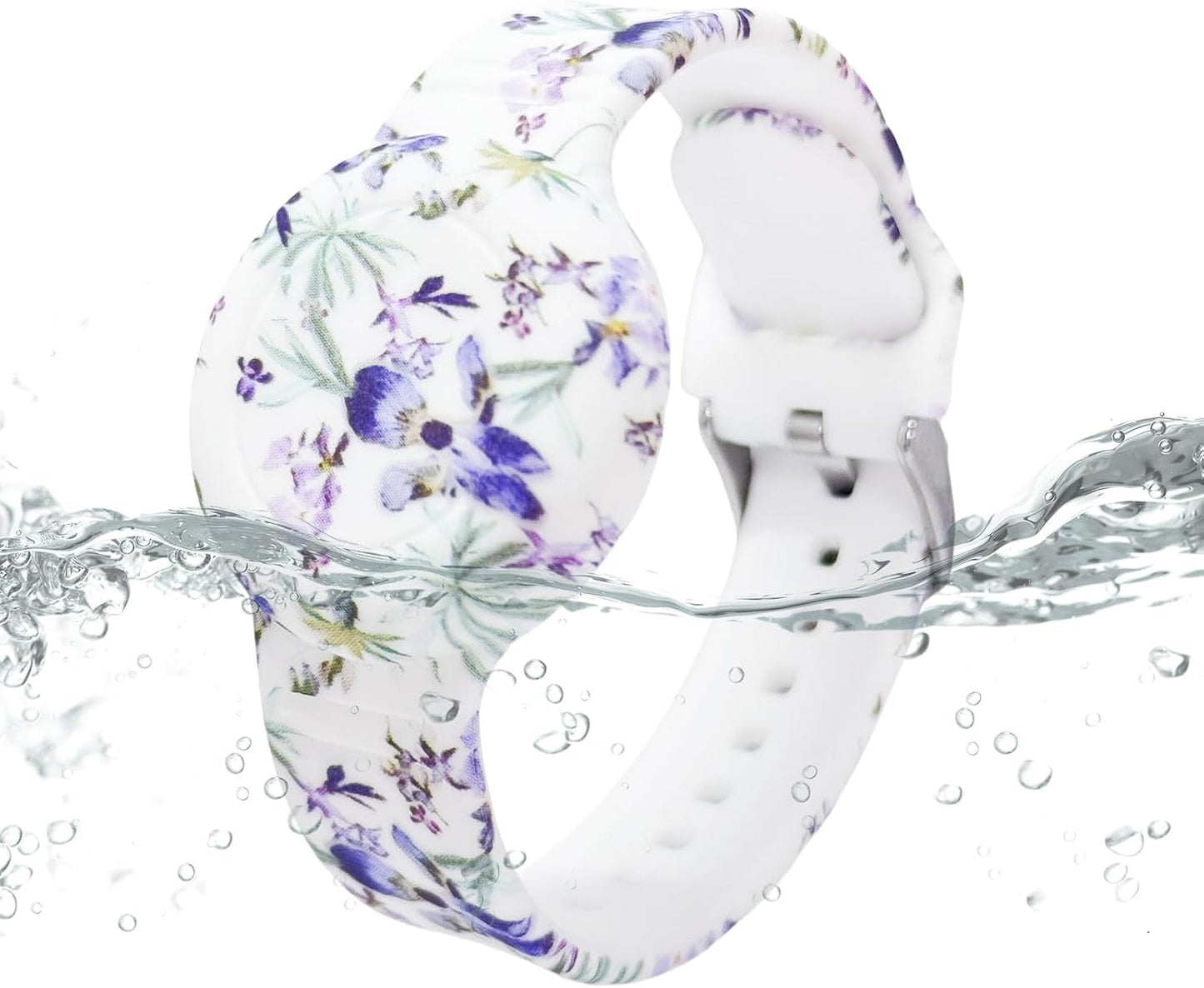Waterproof AirTag Bracelet for Kids, Soft Silicone Air Tag Hidden Holder Case Compatible with Apple Airtag, Adjustable Anti-Lost Printed Strap GPS Traker for Toddler Child(Iris Flower)