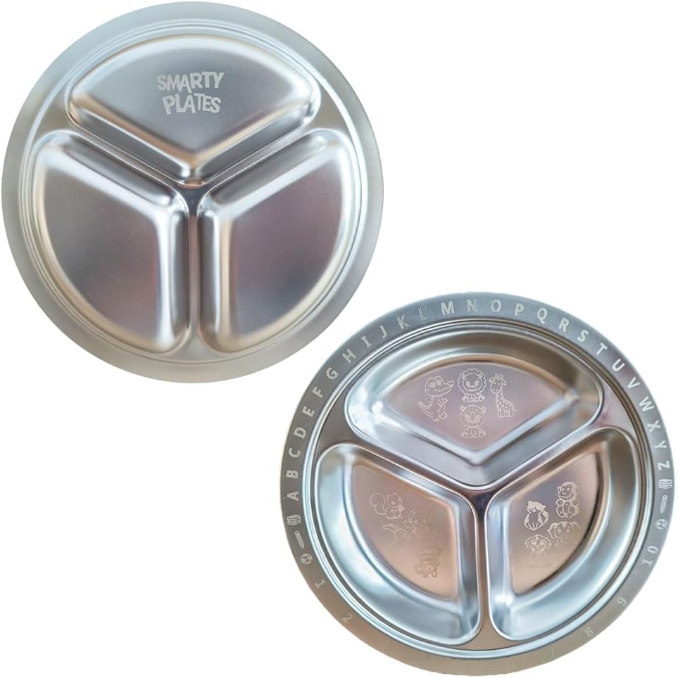 Stainless Steel Plates for Kids, Toddler Plate, Non Toxic Baby Dinnerware, BPA-Free Feeding Tray, Durable, Easy to Clean, Compatible with Dishwasher, Freezer, Microwave
