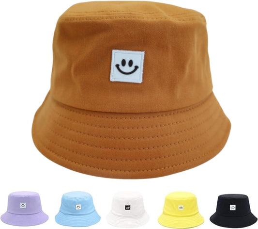 Kids Sun Hat Smile Face Bucket Hat for Girls Boys Summer Sun Protection Cotton Unisex Beach Cap