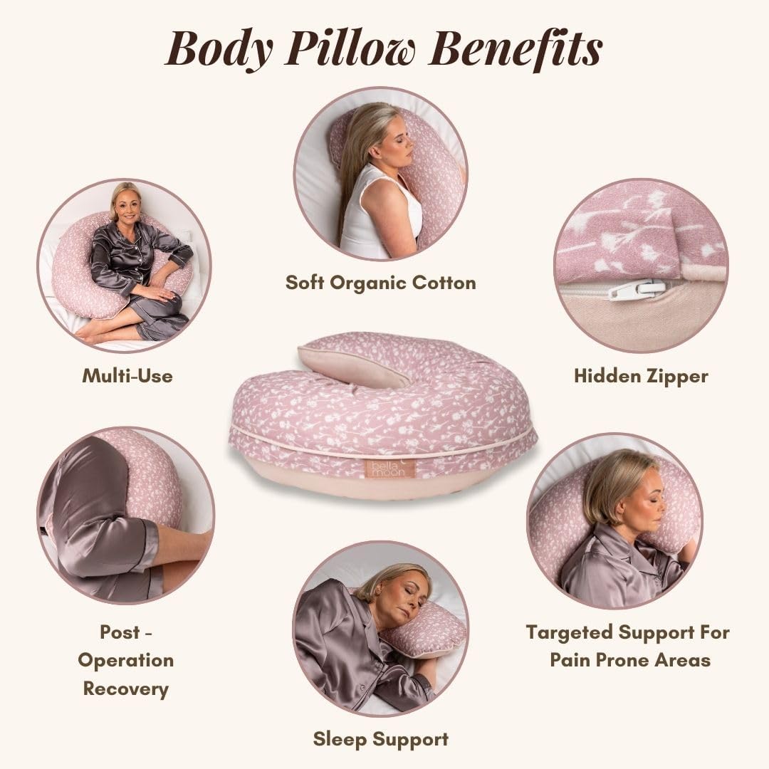 BellaMoon C Shaped Pregnancy Pillow for Sleeping (55 Inch) Maternity Body Pillow with Cooling Cover Soft Support for Women, Back, Legs, Belly C Pillow for Side Sleeping & Full Body Pillows for Adults