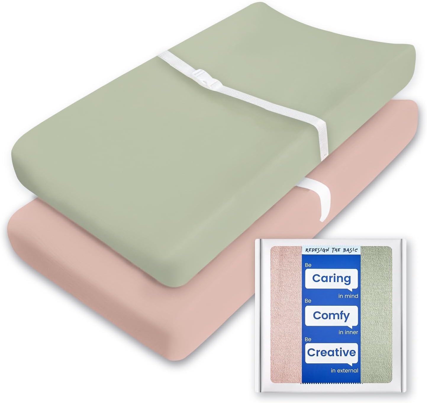 Changing Table Sheets - TotBasic Premium Soft Pink Diaper Changing Pad Cover, Ultra Stretchy Green Changing Table Cover - Suit for Baby Boy and Baby Girl, 2 Pack (Sage + Blush)