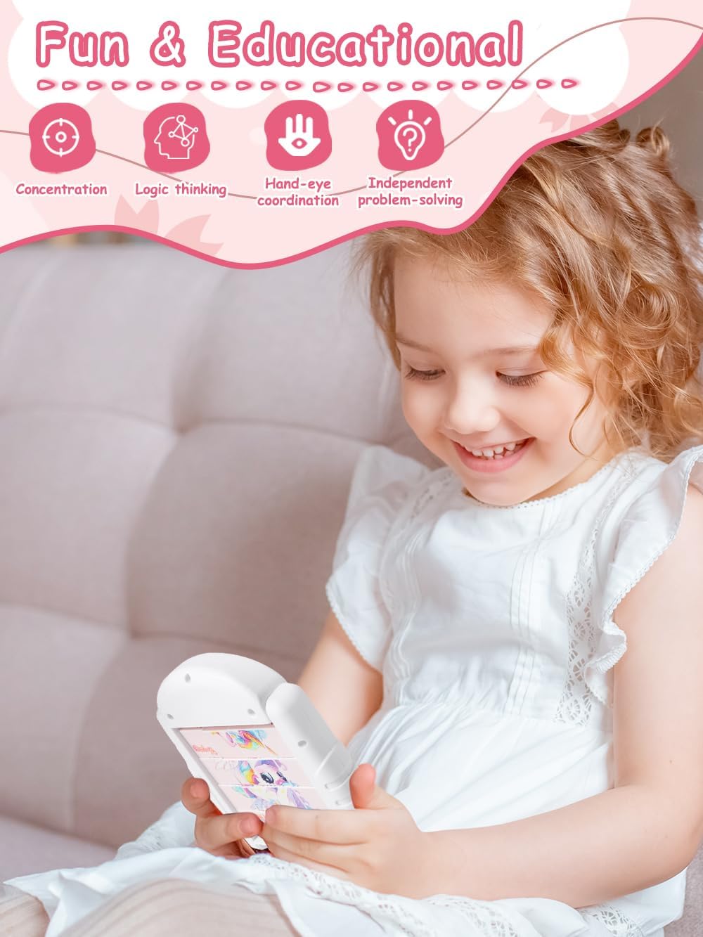 16-Piece Rotating Puzzles for Kids 4-6, Toddlers Puzzles 2-4, Road Trip, Airplane Activities Game, Travel Toys - Brain Teaser, Fine Motor Skills - Birthday Gifts Boys & Girls - Pink Alicorn