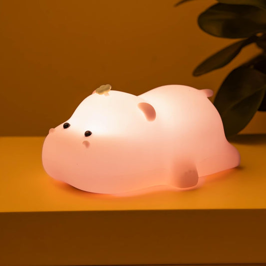 Kids Night Light Cute Hippo Night Lamp with 3 Speed Adjustable Light Soft Silicone Nursery Night Lights with USB Rechargeable for Baby Night Lamp with Touch Sensor Room Decor Cute Gifts for Kids