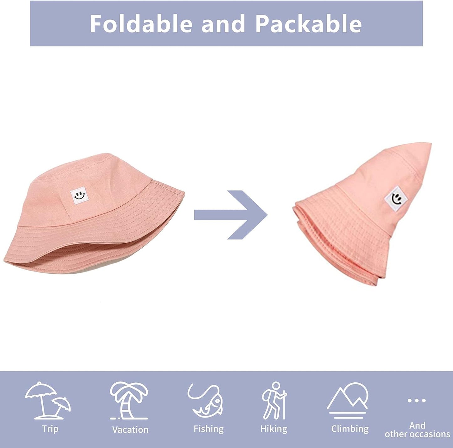 Kids Sun Hat Smile Face Bucket Hat for Girls Boys Summer Sun Protection Cotton Unisex Beach Cap