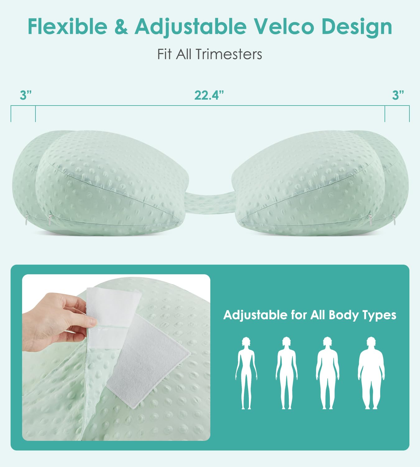 Pregnancy Pillow Cooling for Sleeping, Detachable and Adjustable Double-Sided Support Maternity Pillow Skin-Friendly for Pregnant Women Back, HIPS, Legs(30°Slope Design Verified by Expectant Mothers)