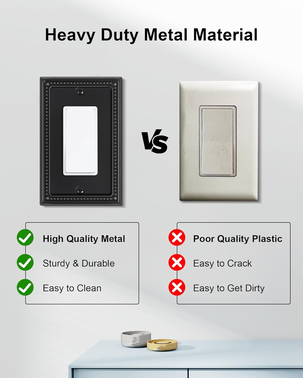 2-Pack Decorator Outlet Cover Plate, Pearls Decorative Switch Plates and Outlet Covers, Black Metal Wall Plates for Electrical Outlets, Receptacle, GFCI Outlet, Dimmer Switch