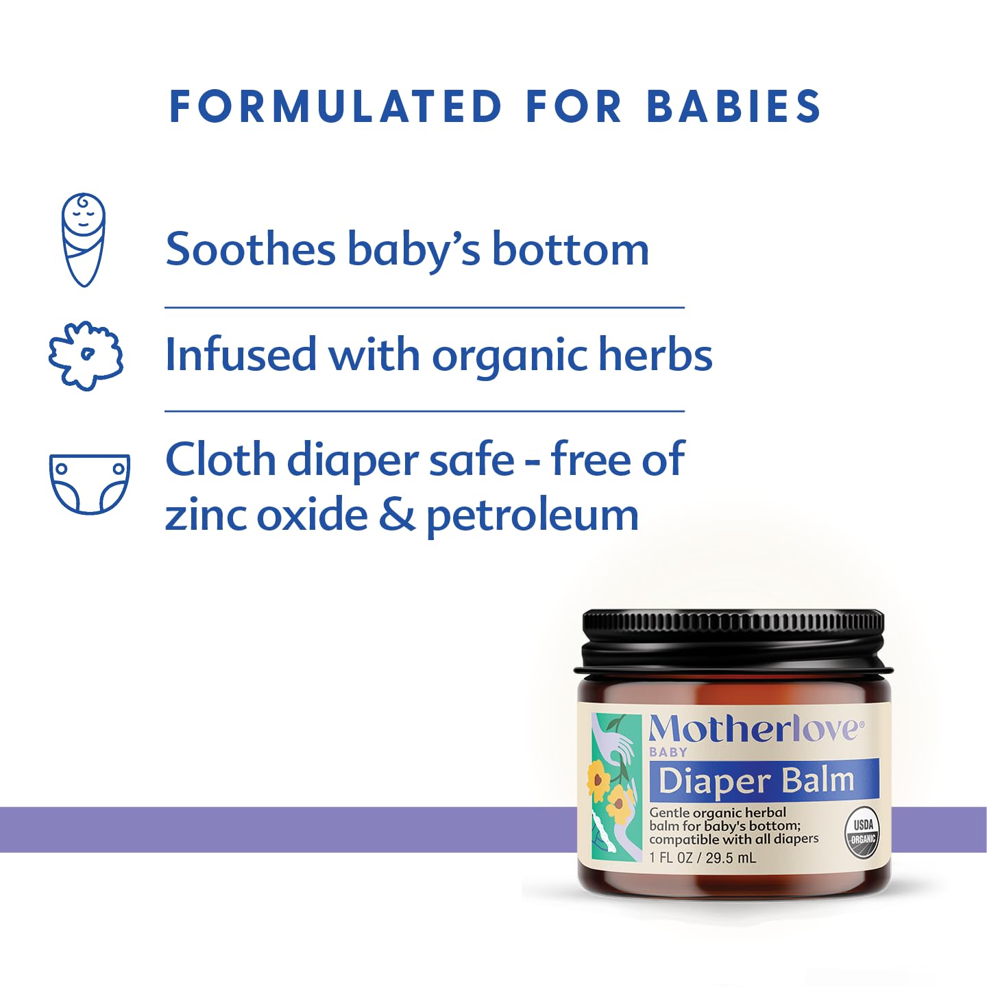 Motherlove Diaper Balm (4 oz) Organic Herbal Diaper Rash Cream—Cloth diaper Safe, Zinc Oxide- & Petroleum-Free