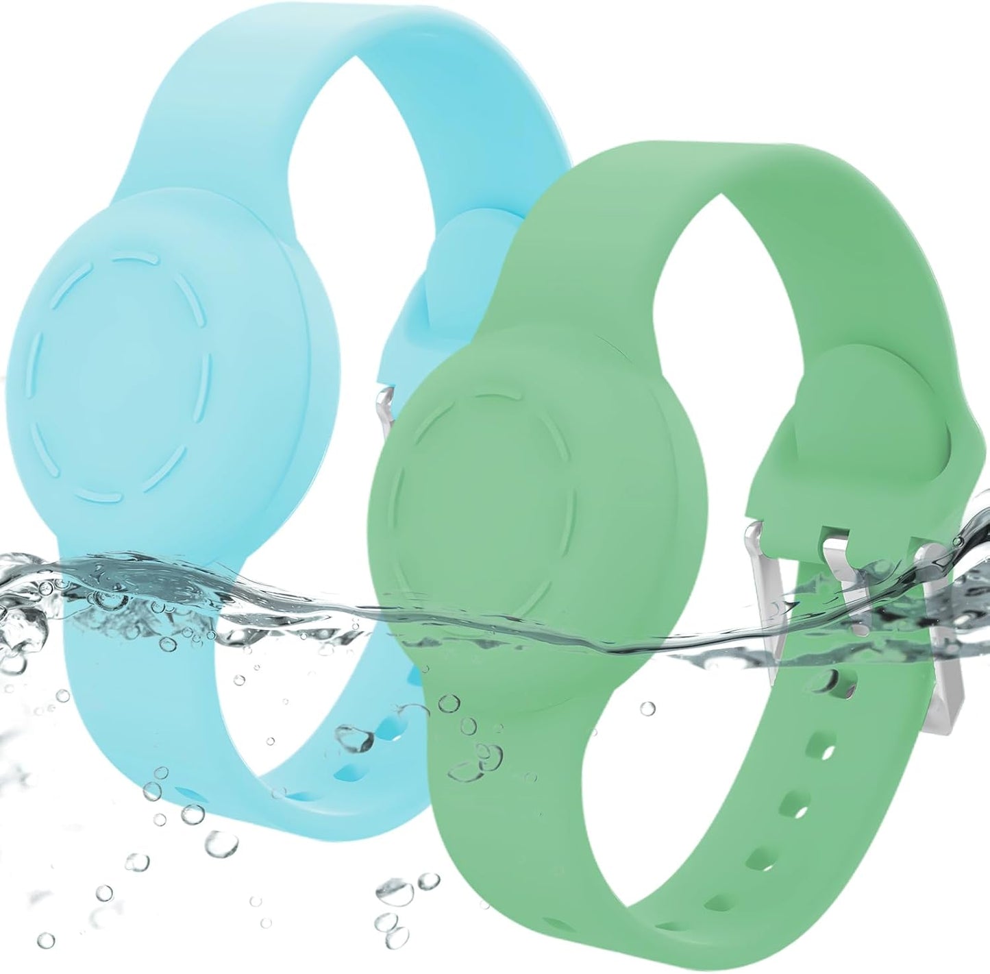 Waterproof Kids Bracelet for Airtag, Silicone Wristband Compatible with AirTag Hidden Holder Case, GPS Tracker Anti-Lost Adjustable Airtag Strap for Toddler Child (2 Pack, Mint Green & Green)