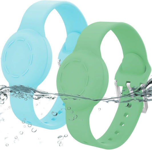 Waterproof Kids Bracelet for Airtag, Silicone Wristband Compatible with AirTag Hidden Holder Case, GPS Tracker Anti-Lost Adjustable Airtag Strap for Toddler Child (2 Pack, Mint Green & Green)