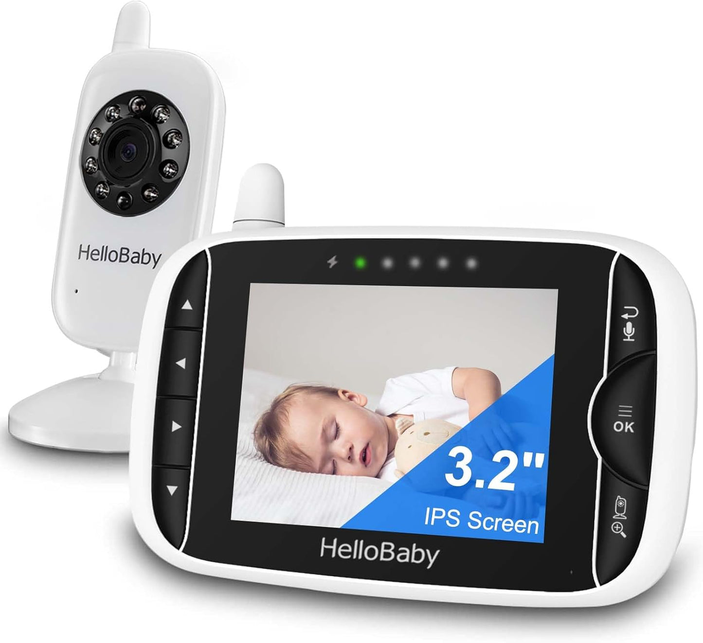 Video Baby Monitor with Camera and Audio, 3.2Inch LCD Display, Infrared Night Vision, Two-Way Audio and Room Temperature Monitoring,Lullaby,Sound Activated Screen