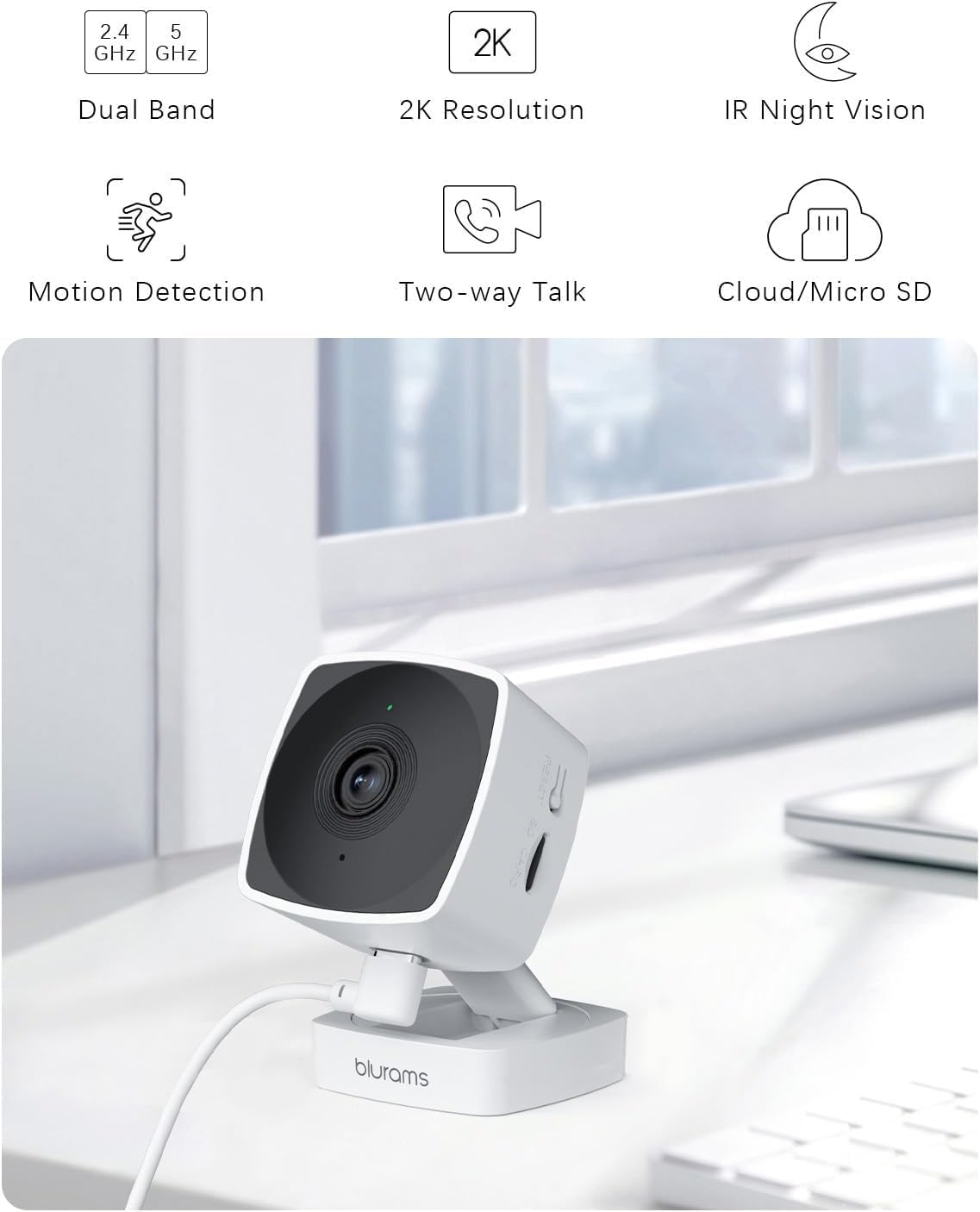 blurams Cameras for Home Security 5GHz, 2K Indoor Camera, Pet Camera with Phone App, AI Motion Detection, 2-Way Audio, Compatible with Alexa&Google Home, 4-Pack