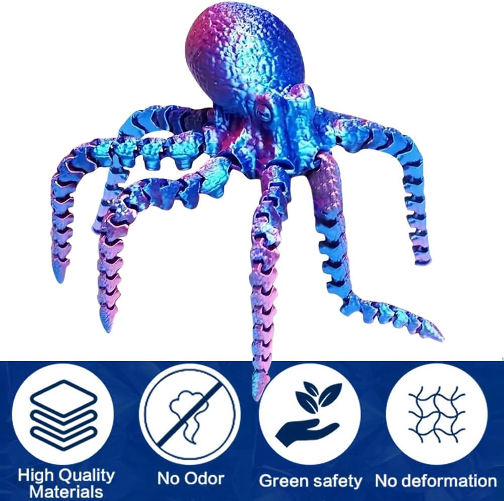 3D Printed Octopus Animals Toy Articulated Octopus Fidget Toy 3D Printed Gift Creative Ornament Articulated Octopus Toys Home Decor (Laser Red Blue)