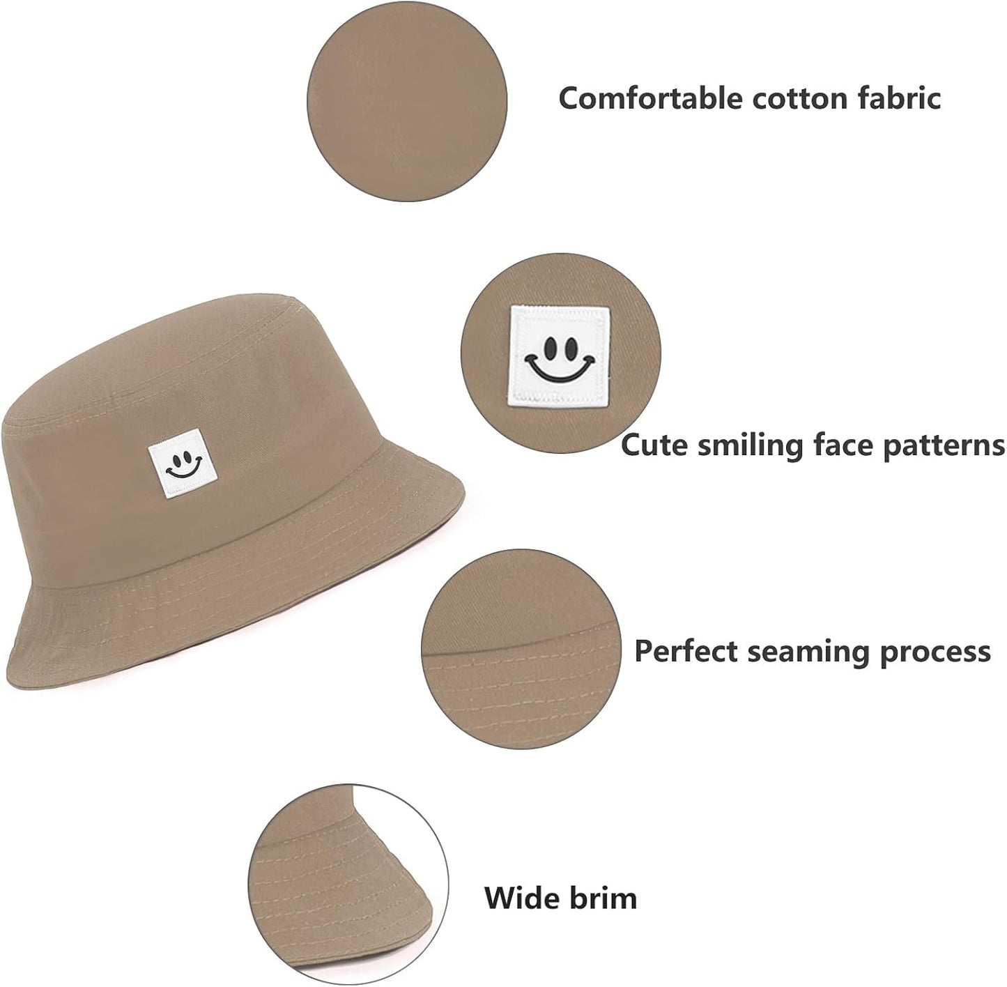 Kids Sun Hat Smile Face Bucket Hat for Girls Boys Summer Sun Protection Cotton Unisex Beach Cap
