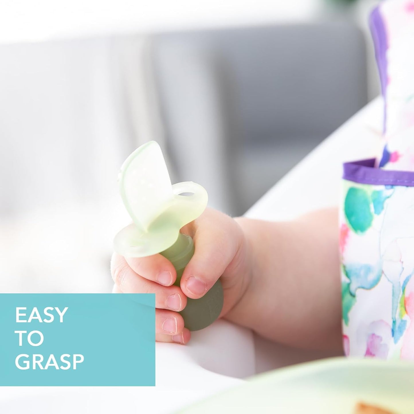 Bumkins Baby Utensils Set, Chewtensils Silicone Spoons for Dipping, Self-Feeding, Baby Led Weaning, Trainer Learning, First Stage Eating, Soft Practice Fork and Spoon, Babies 6 Months, Green Jelly