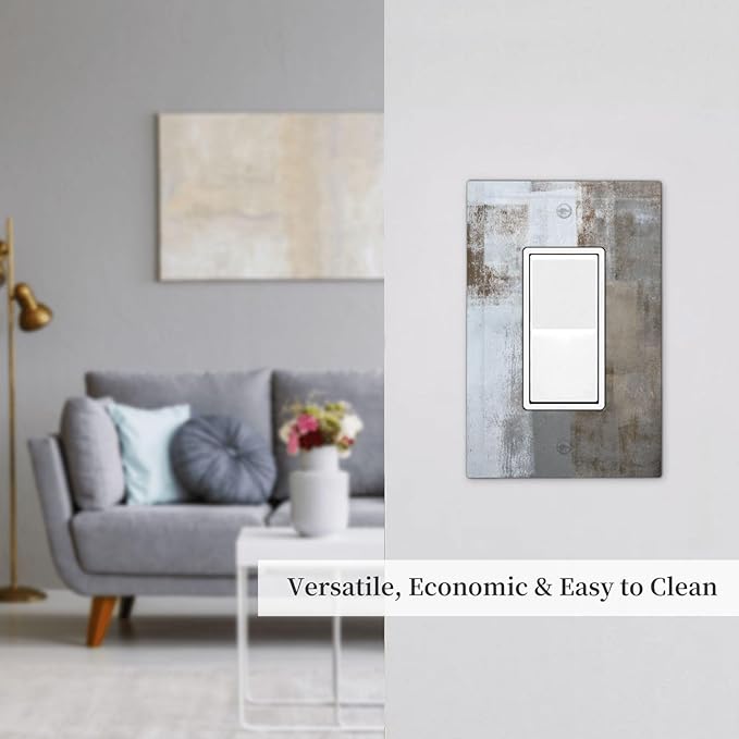 1 Gang Single GFCI/Decorator Rocker Outlet Light Switch Wall Plate Cover Rustic Rusty Rust Art Abstract Painting Modern Taupe Beige Brown Grey Gray Decorative One Device Electrical Faceplate Dimmer