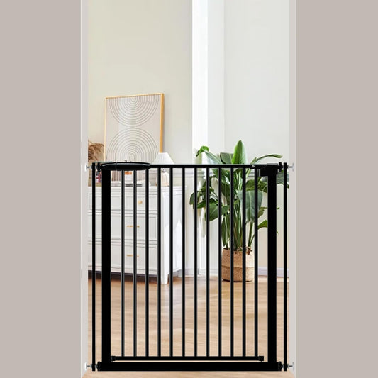 Extra Wide Baby Gate 30.11-77.36",Ultra Narrow 1.37" Spacing Dog Gate indoor,Double Lock Auto Close Pet Gate for House,Pressure Mounted Baby Gate Easy Walk Through Pet Gate for Hallway(Black)
