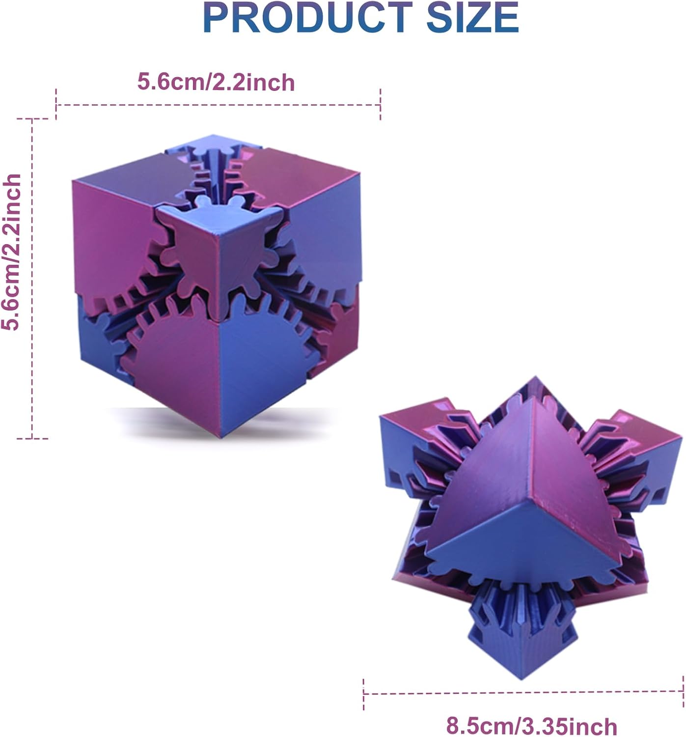 Gear Sphere Gear Cube 3D Printed Gear Ball Spin Cube Fidget Toy Relieving Stress & Anxiety, Fidget Cube GearSphere Desk Toy, Whirling Wonder Fidget for Sensory and Autism (Laser Red Blue)