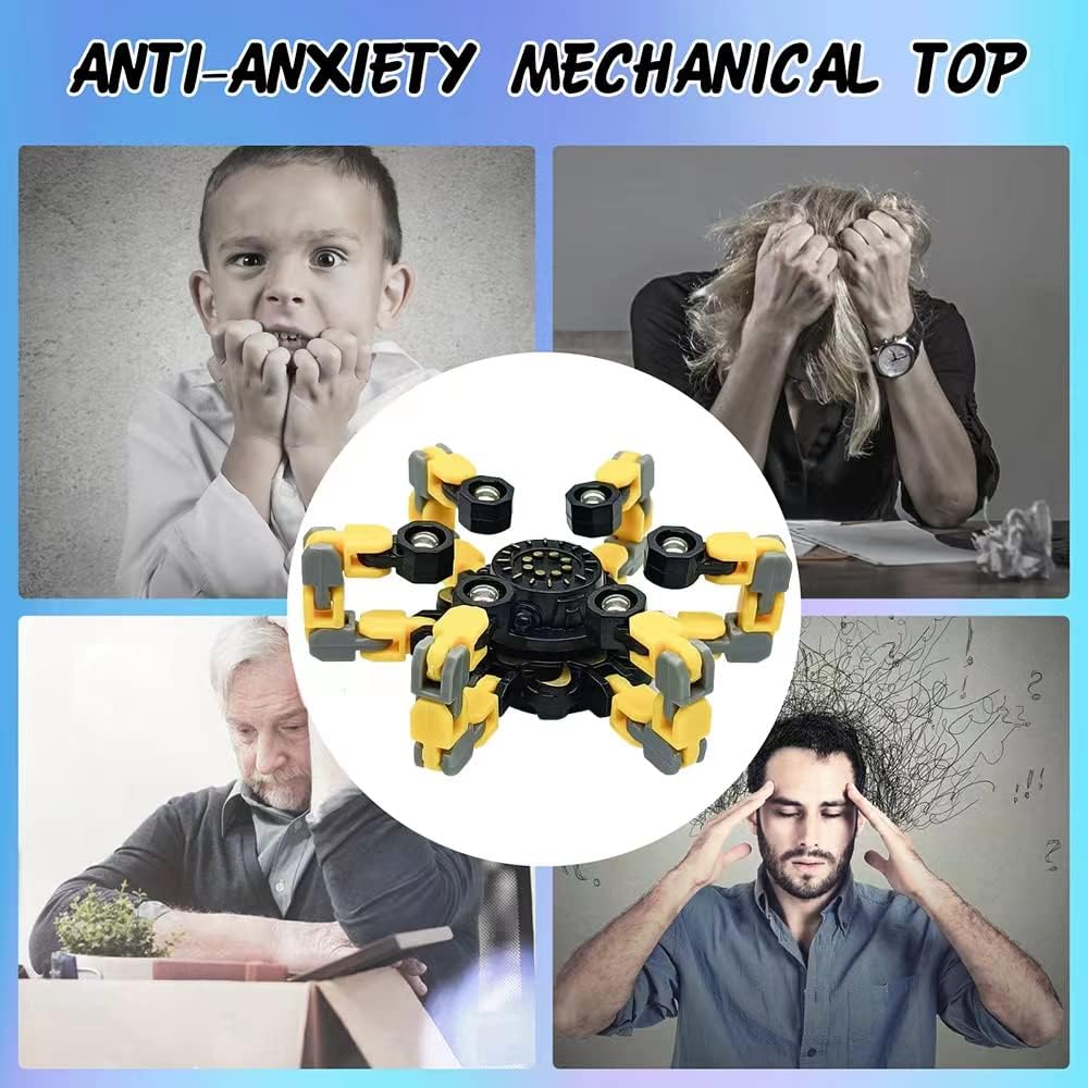 16Pc Fingertip Gyro Fingertip Mechanical Top DIY Deformation Robot Metal Transformable Gyro Spinners Finger Chain Robot Toy Changeable Face Fidget Spinners Octopus ADD ADHD Astium for Kids Adults