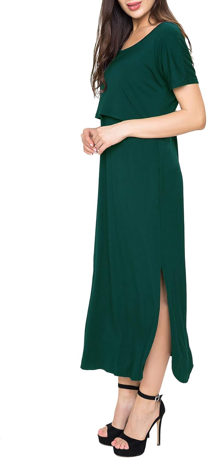 Smallshow Women's Maternity Nursing Dresses Split Long Dress for Breastfeeding