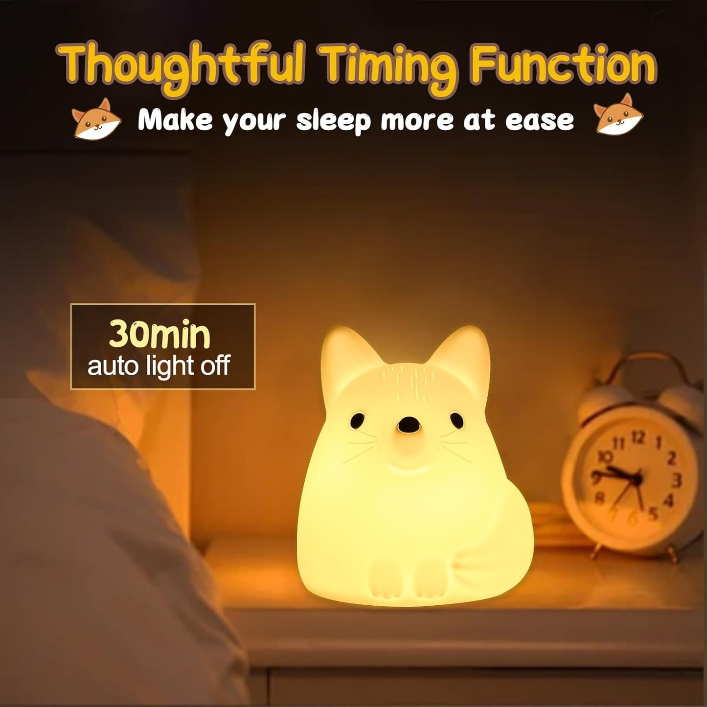 LOVERUIS Night Light for Children, Fox Night Lights 7 Colours Night Light Baby, USB Rechargeable, Cute Lamp Gifts for Babies, Children, Toddlers 30-Minute Timer