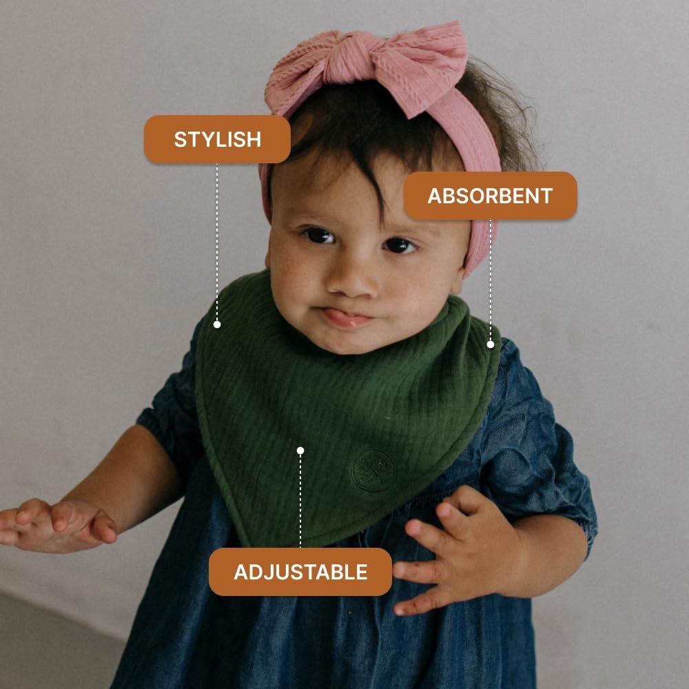 Parker Baby Muslin Bandana Drool Bibs | 100% Soft Muslin Cotton, Absorbent & Adjustable | Stylish Teething & Drooling Bibs