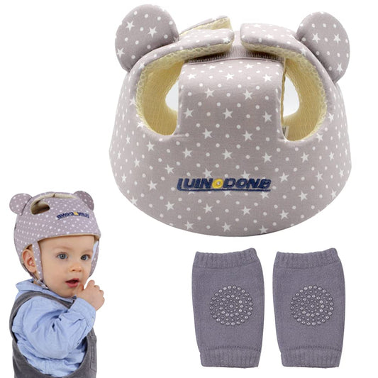 Xifamniy Baby Soft Safety Helmet Foam Head Protector Helmet for Toddler Infant Walking Suit 6-24m (Grey Star)