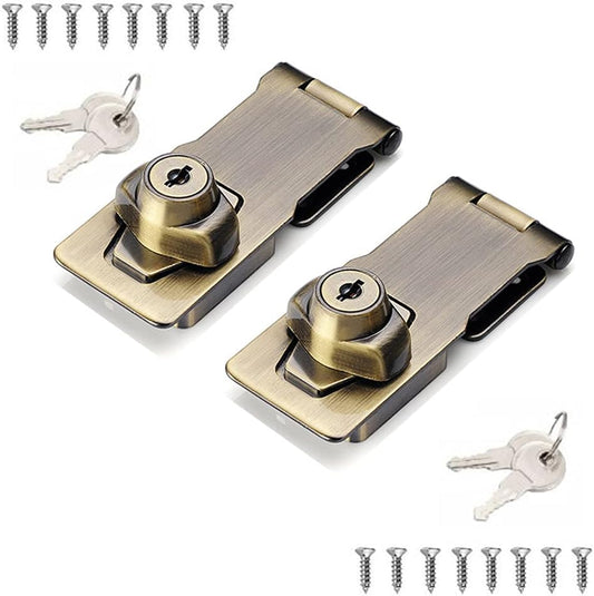2 Packs Keyed Hasp Locks Twist Knob Keyed Locking Hasp for Small Doors, Cabinets and More,Stainless Steel Steel, Hasp Lock Catch Latch Safety Lock Door Lock with Keys (4inch, Bronze)
