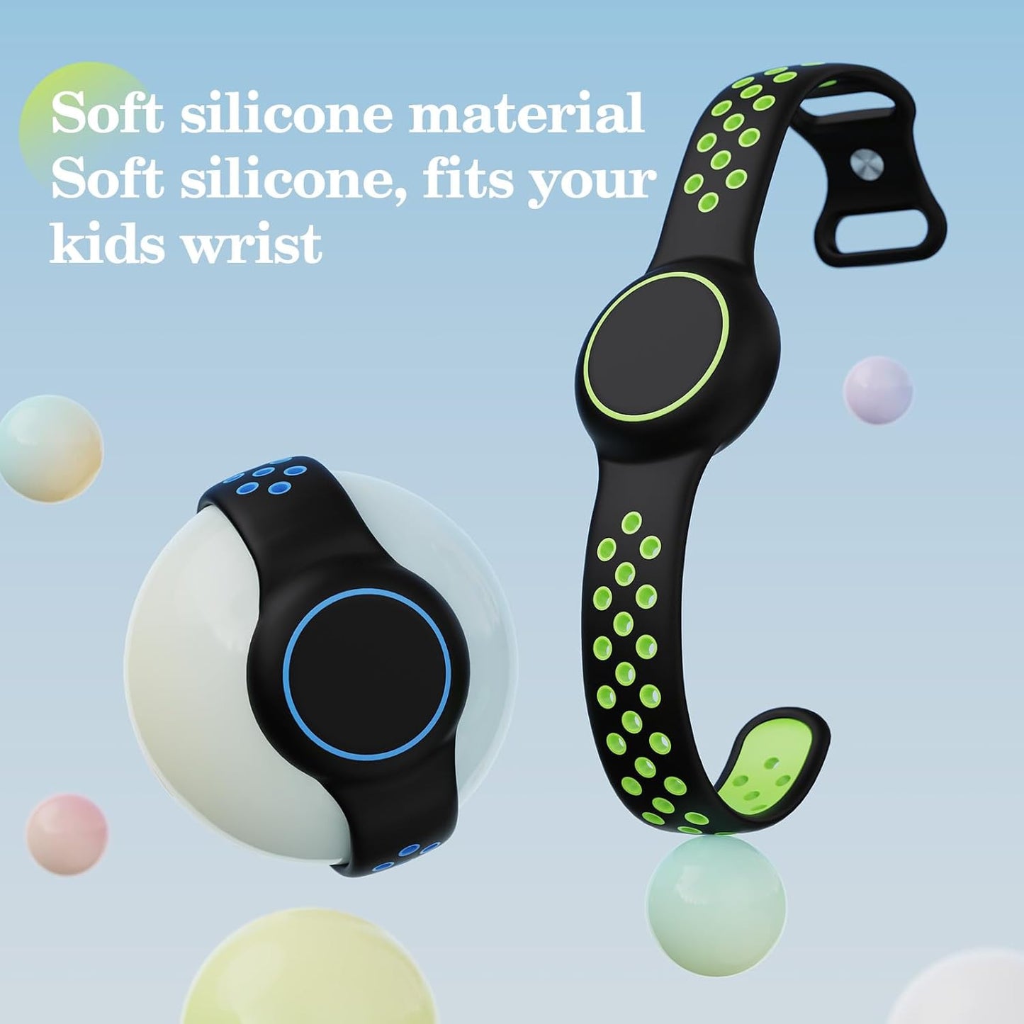 Waterproof Bracelets Compatible with AirTag for Kids, 2 Packs Silicone Holder with Hidden Cover Design Wristband Compatible with AirTag for Child, Breathable GPS Tracker Holder for Kids BGB