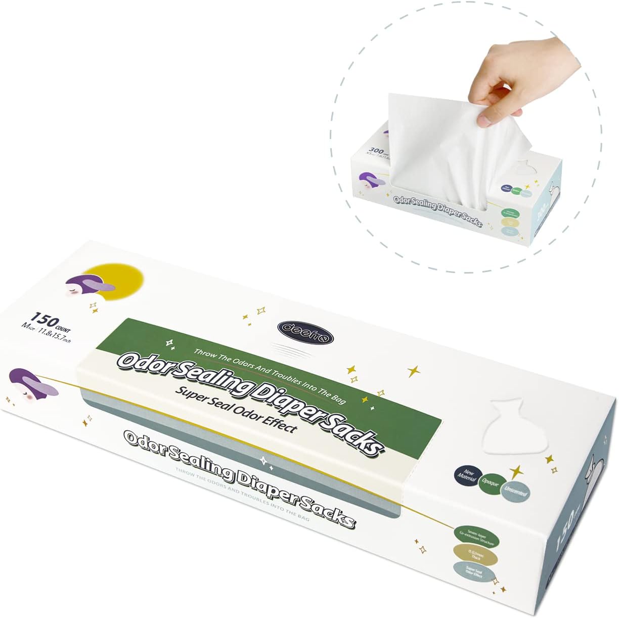 Odor Sealing Disposable Diaper Bags XS/300 Count Diaper Sacks Scented Diaper Trash Bags Large Capacity Diaper Disposal or Pet Waste Bags