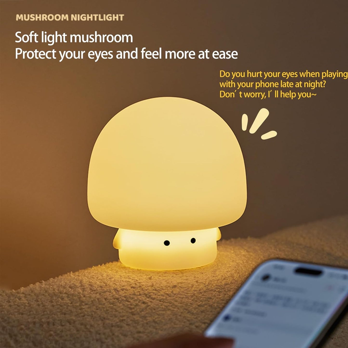 Cute Baby Night Light for Kids,Rechargeable Dimmable Silicone Nursery Toddler Mushroom Nightlight,Squishy Bedside Lamp for Night Stands,Fun Decor for Children,Mother's Day Gift(White)
