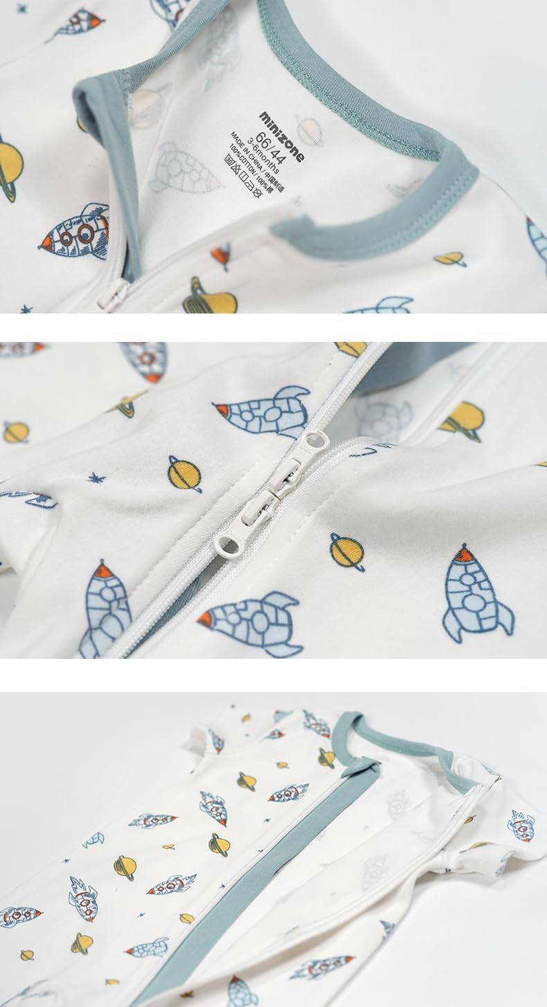 Teach Leanbh Baby Boys Girls 2 Pack 2 Way Zipper Footless Pajamas Cotton Short Sleeve Printing Romper Sleep and Play