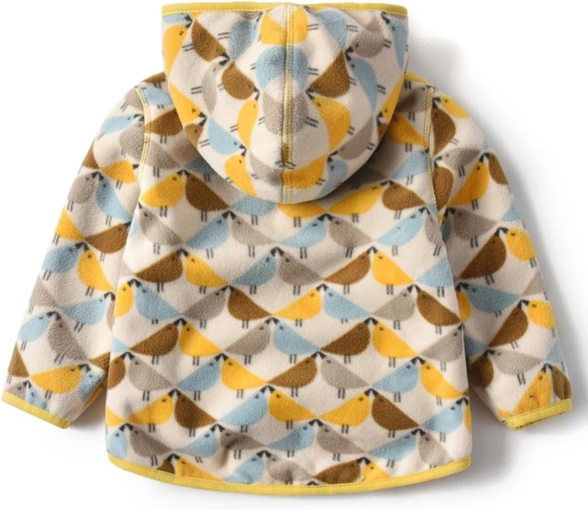 Toddler Printed Polar Fleece hooded Jacket Baby Boys Girls Kids Winter Warm Spring Autumn Outerwear Soft Lightweight