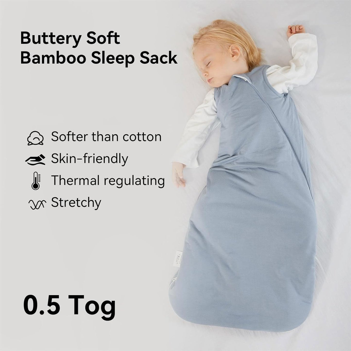 BubblePanda Rayon Made from Bamboo Sleep Sack 18-24 Months 0.5 Tog Soft Lightweight Toddler Sleep Sack 2t for Babies 2-Way Zipper Wearable Blanket Baby 18 Months