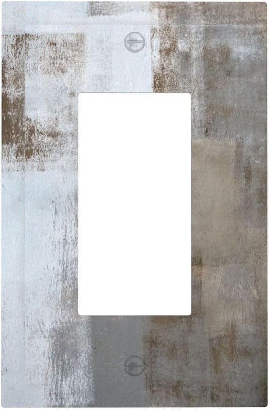 1 Gang Single GFCI/Decorator Rocker Outlet Light Switch Wall Plate Cover Rustic Rusty Rust Art Abstract Painting Modern Taupe Beige Brown Grey Gray Decorative One Device Electrical Faceplate Dimmer
