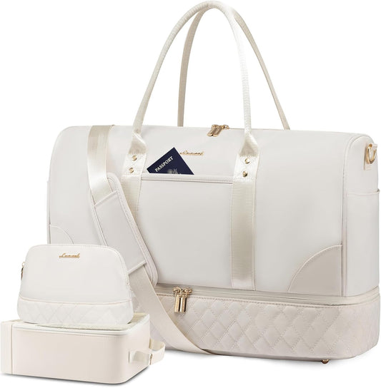 LOVEVOOK Travel Bag,Weekender Bag for Women Travel Duffle Bag with Shoe Compartment,Carry on Overnight Bag with Wet Pocket,Gym Yoga Duffel Bag,Hospital Bags for Labor and Delivery,3 Pcs Set