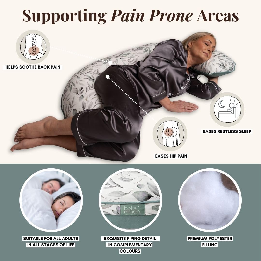 BellaMoon C Shaped Pregnancy Pillow for Sleeping (55 Inch) Maternity Body Pillow with Cooling Cover Soft Support for Women, Back, Legs, Belly C Pillow for Side Sleeping & Full Body pillows for adults