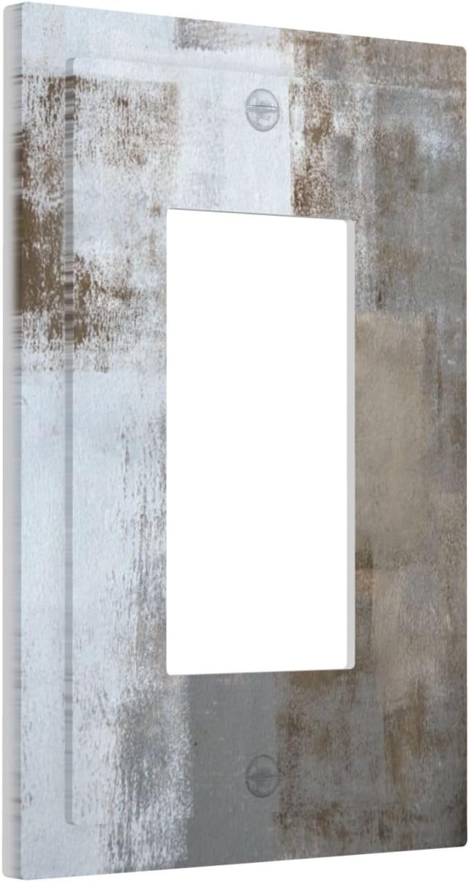 1 Gang Single GFCI/Decorator Rocker Outlet Light Switch Wall Plate Cover Rustic Rusty Rust Art Abstract Painting Modern Taupe Beige Brown Grey Gray Decorative One Device Electrical Faceplate Dimmer