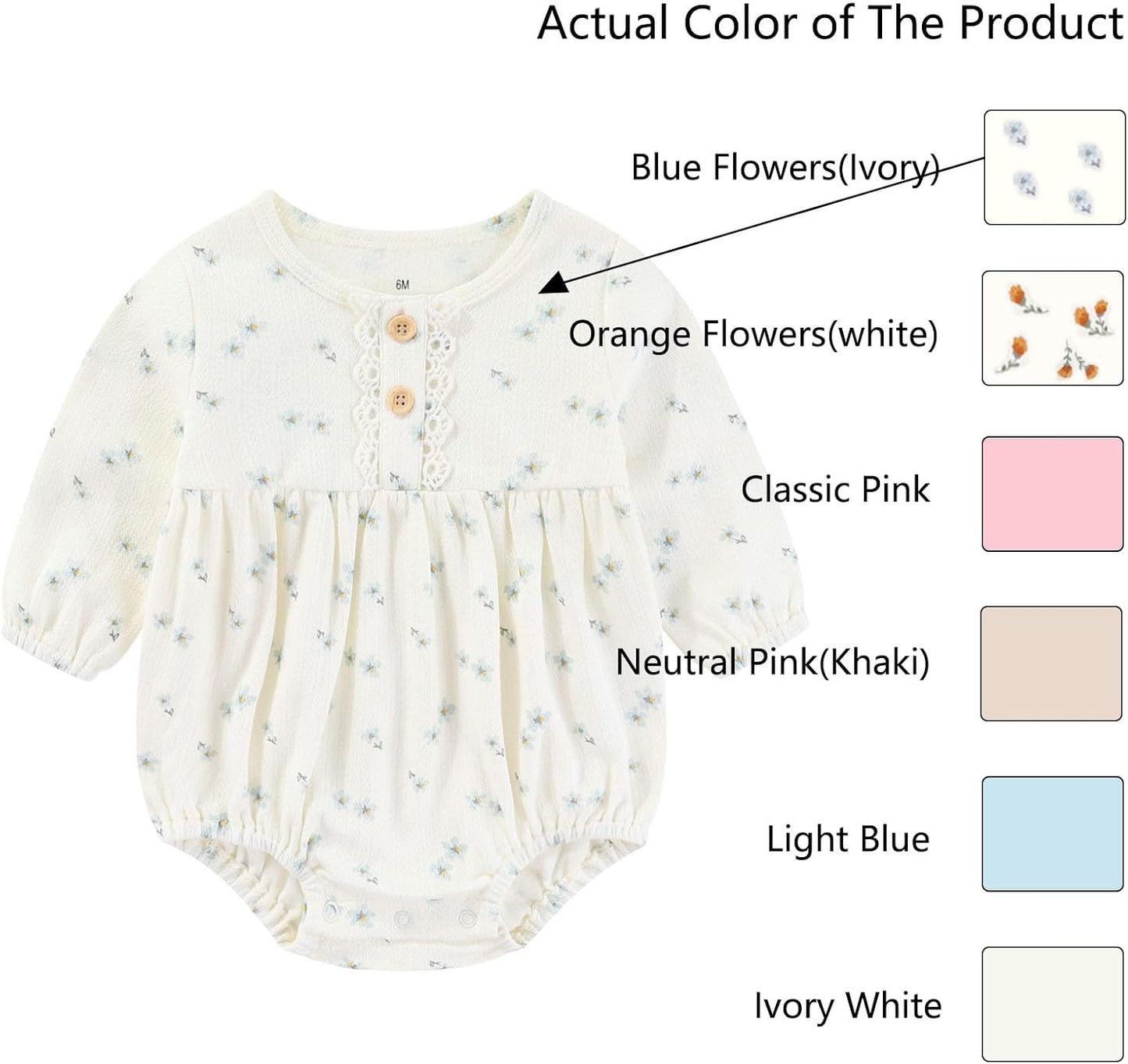 Baby Girl Clothes Cotton Bubble Romper Floral Bodysuits Infant Outfit Set