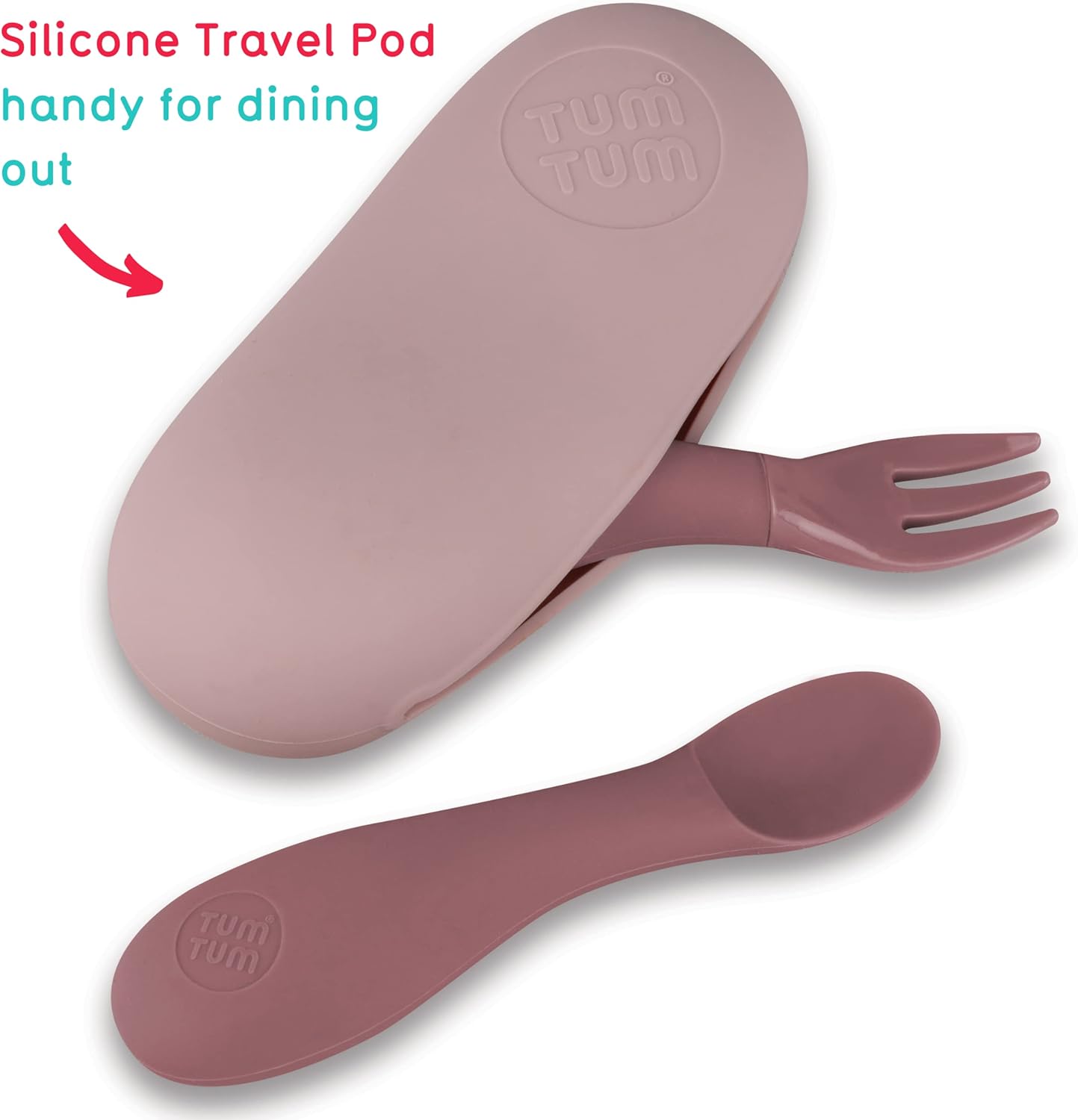 Baby Cutlery with Case - Baby Spoon & Fork Set, Self Feeding Cutlery, Silicone, 6+ Months, Pink