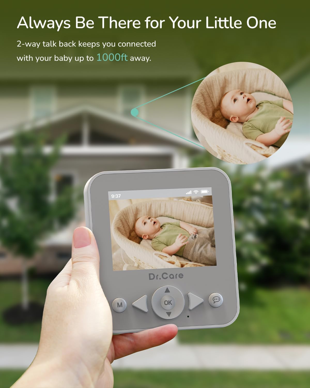 NeoView Video Baby Monitor with 2 Cameras, 2.8” Screen, 2-Way Audio, Video Loop Recording, Night Vision, Real-Time/VOX Monitoring, Temperature Sensor, Lullabies, Belt Clip Design