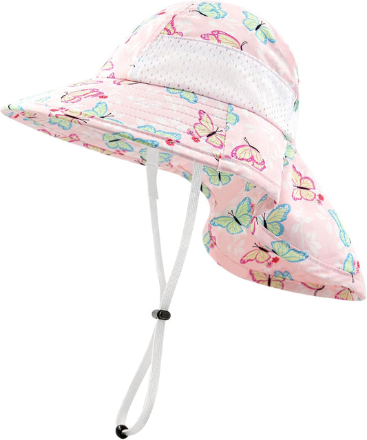 XIAOHAWANG Girls Sun Hat Baby Beach Hats Boys UPF 50+ Kids Summer Protection Cap Toddler Breathable Caps Wide Brim Neck Flap