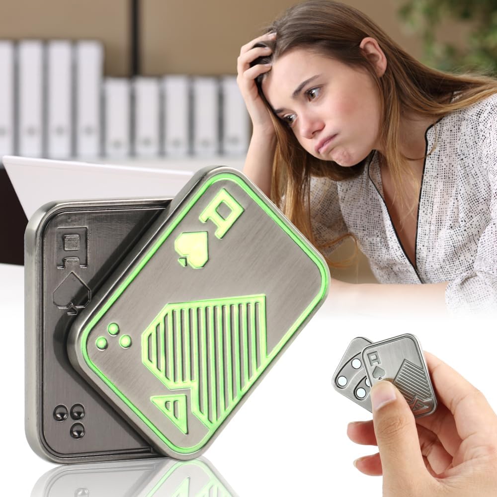 Magnetic Metal Fidget Toys - Metal Poker Push Card Fidget Slider Stress Relief Toy, Men’s EDC Toy Fidget Toy Haptic Coin, Office Desk Toys Gifts for Boyfriend and Father (Glow Silver AA)