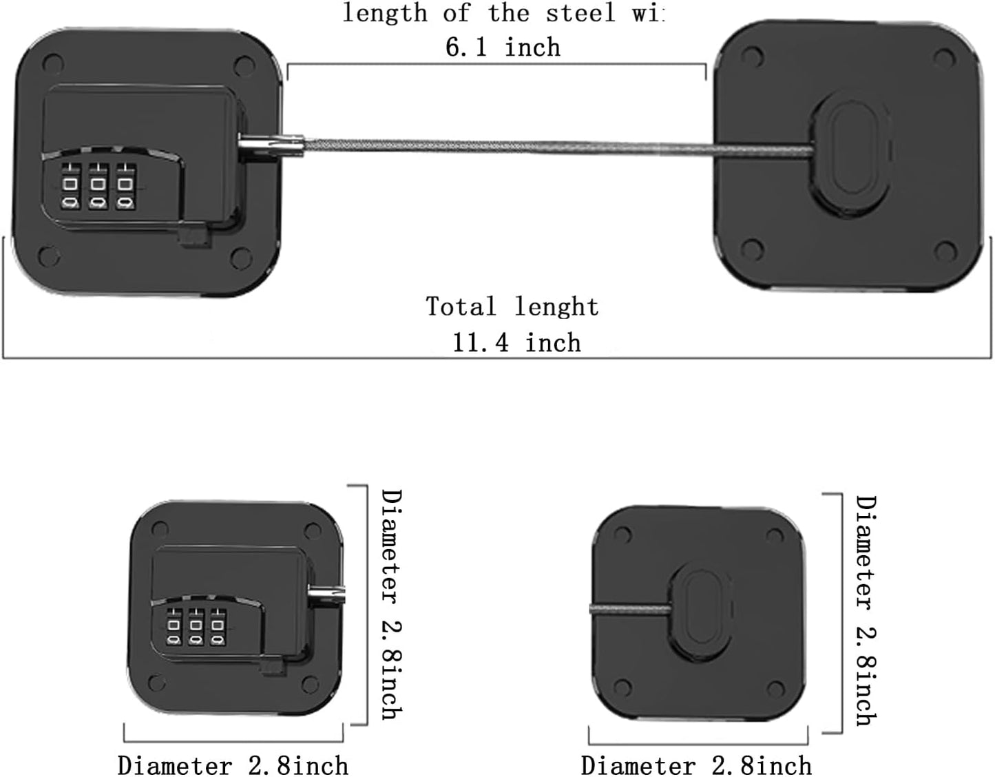 Refrigerator Lock (2 Pack), Heavy Duty Combination Fridge Lock, for Fridge, Cabinets, Window, Drawers and Child Safety Cabinet Locks, Strong Non-Marking Adhesive No Drilling (Black)